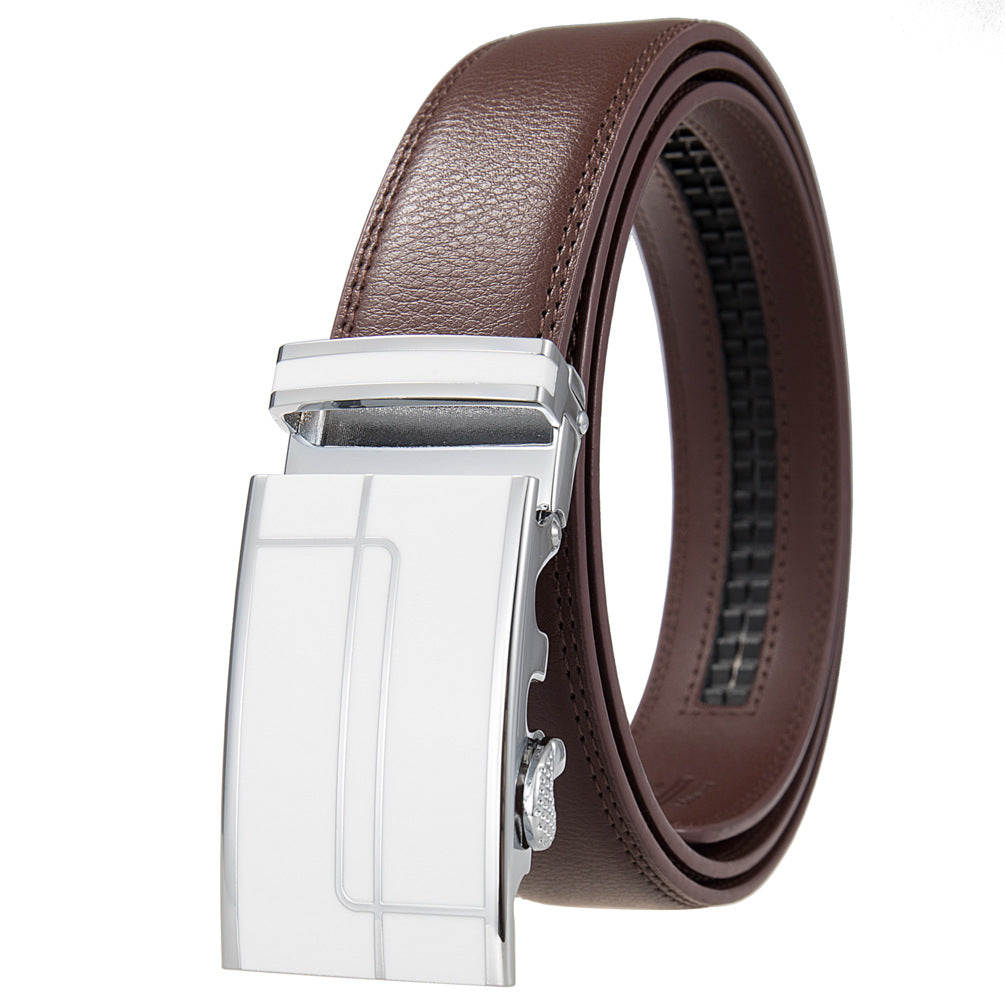 Ceinture homme Concorde 20 en cuir marron avec boucle automatique argentée à motifs linéaires