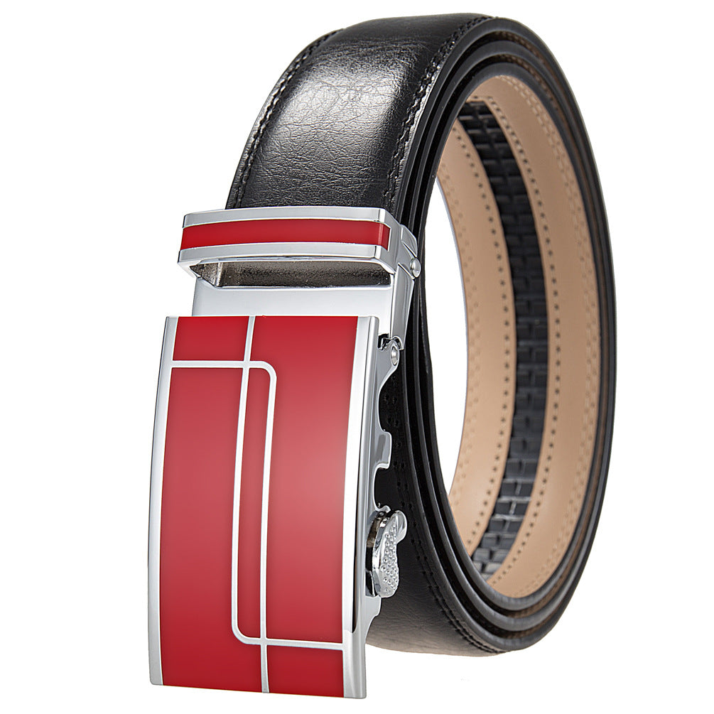Ceinture homme Concorde 60 noire avec boucle automatique argentée et rouge à motifs linéaires.