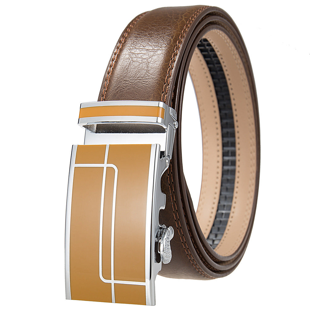 Ceinture homme Concorde 60 en cuir marron avec boucle automatique argentée et détails couleur café/beige.