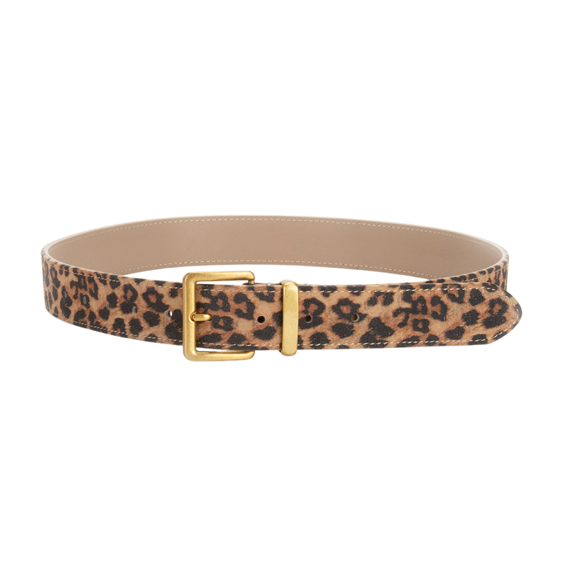 Ceinture pour femme Dentelle en cuir avec imprimé léopard et boucle dorée