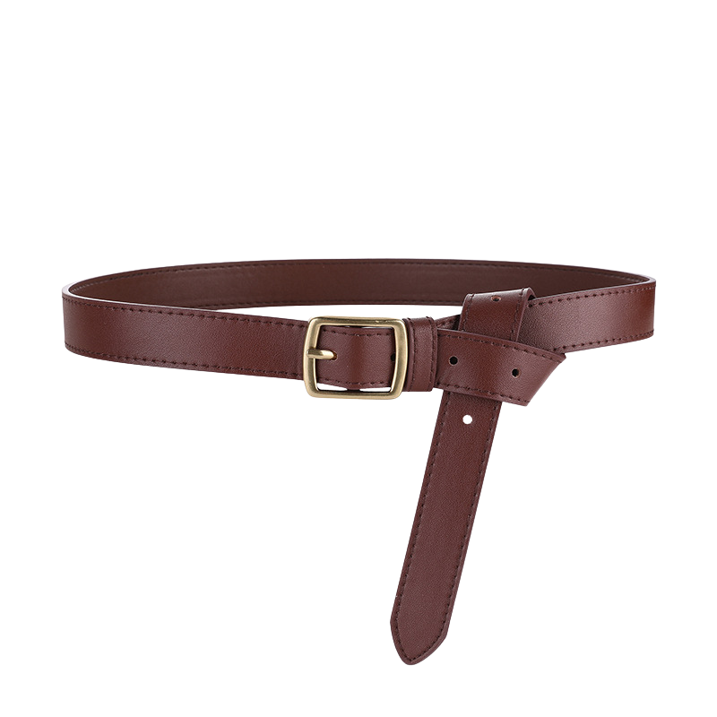 Ceinture femme Désir en cuir marron avec boucle dorée antique et lanière ajustable.