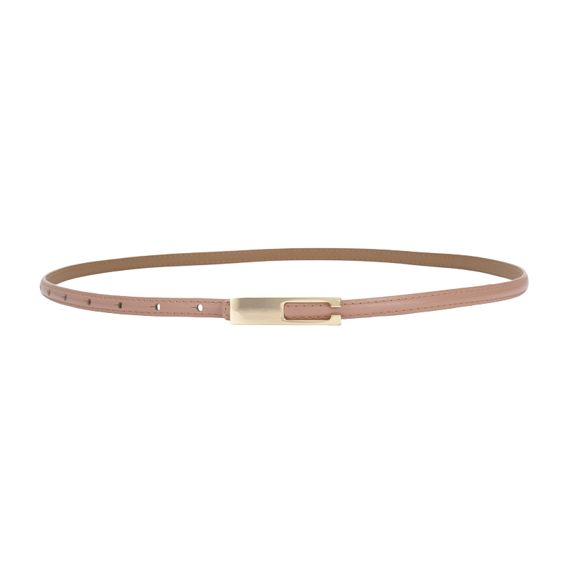 Ceinture fine rose clair Désirée en cuir de vachette avec boucle dorée rectangulaire et système invisible