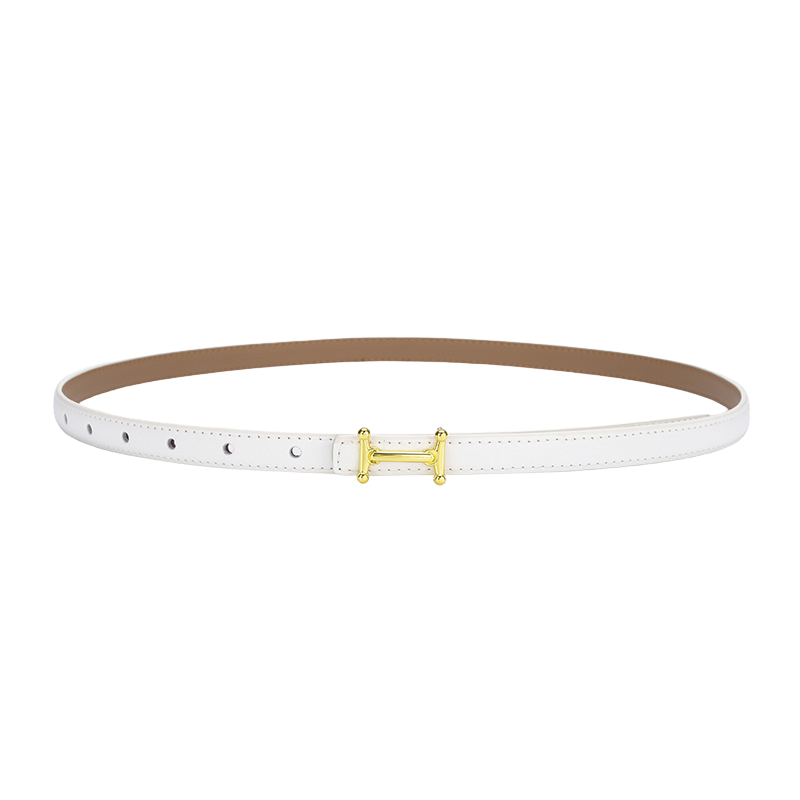 Ceinture fine blanche Diamantine en cuir refendu de vachette avec boucle dorée en forme de H