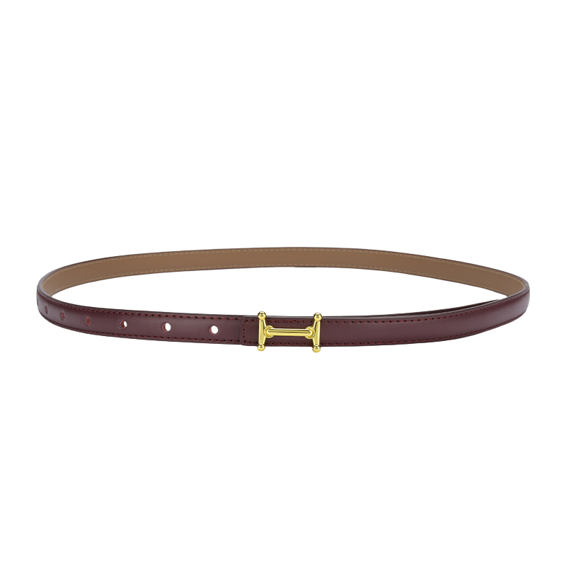 Ceinture fine Diamantine en cuir refendu bordeaux avec boucle dorée en forme de H