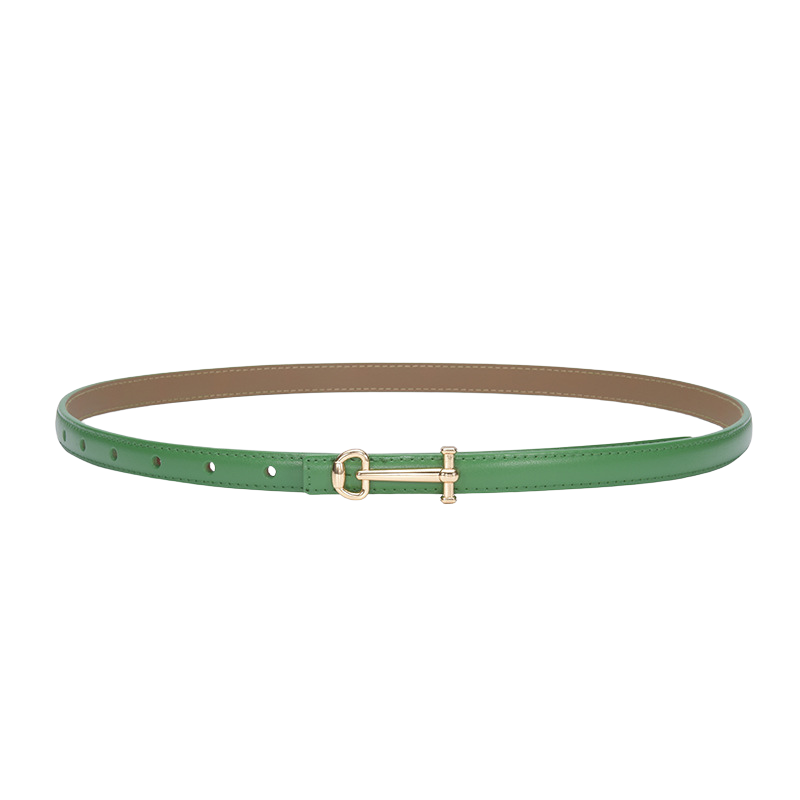 Ceinture fine Diane vert clair en cuir de vachette avec boucle dorée en forme de clé