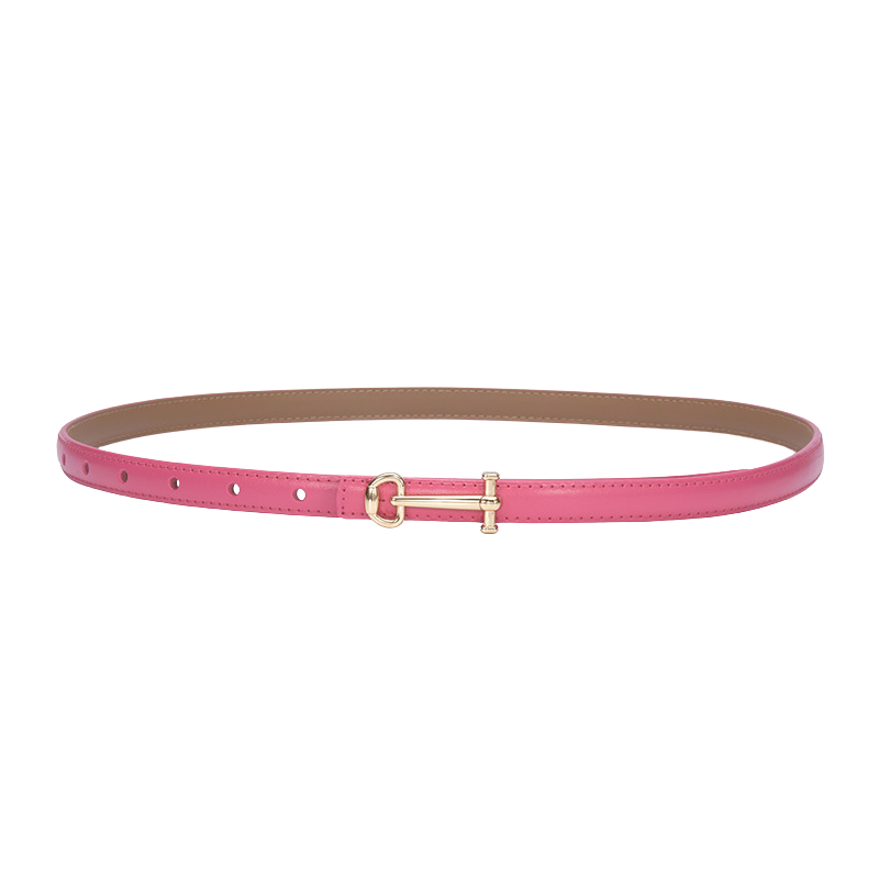 Ceinture fine rose Diane en cuir lisse avec boucle dorée en forme de clé