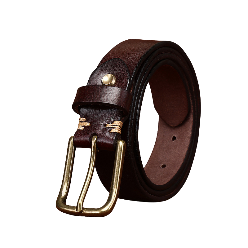 Ceinture Élégance Cuir marron foncé en cuir de vachette pleine fleur avec boucle ardillon dorée et coutures contrastantes