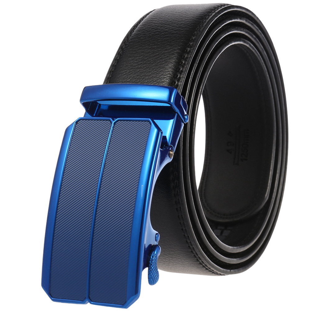Ceinture homme Éloi 1 noire avec boucle automatique rectangulaire bleu métallique texturée