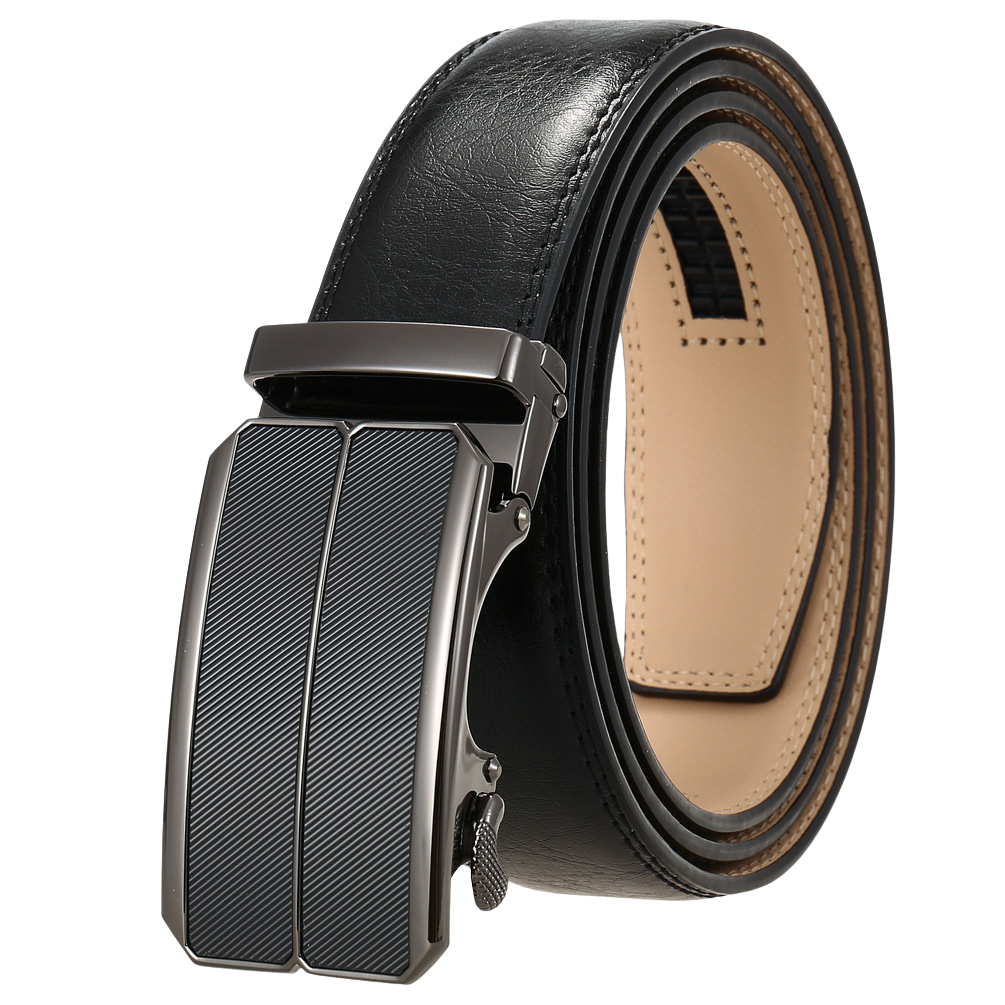 Ceinture pour homme Éloi 2 en cuir noir avec boucle automatique rectangulaire en métal et lanière texturée