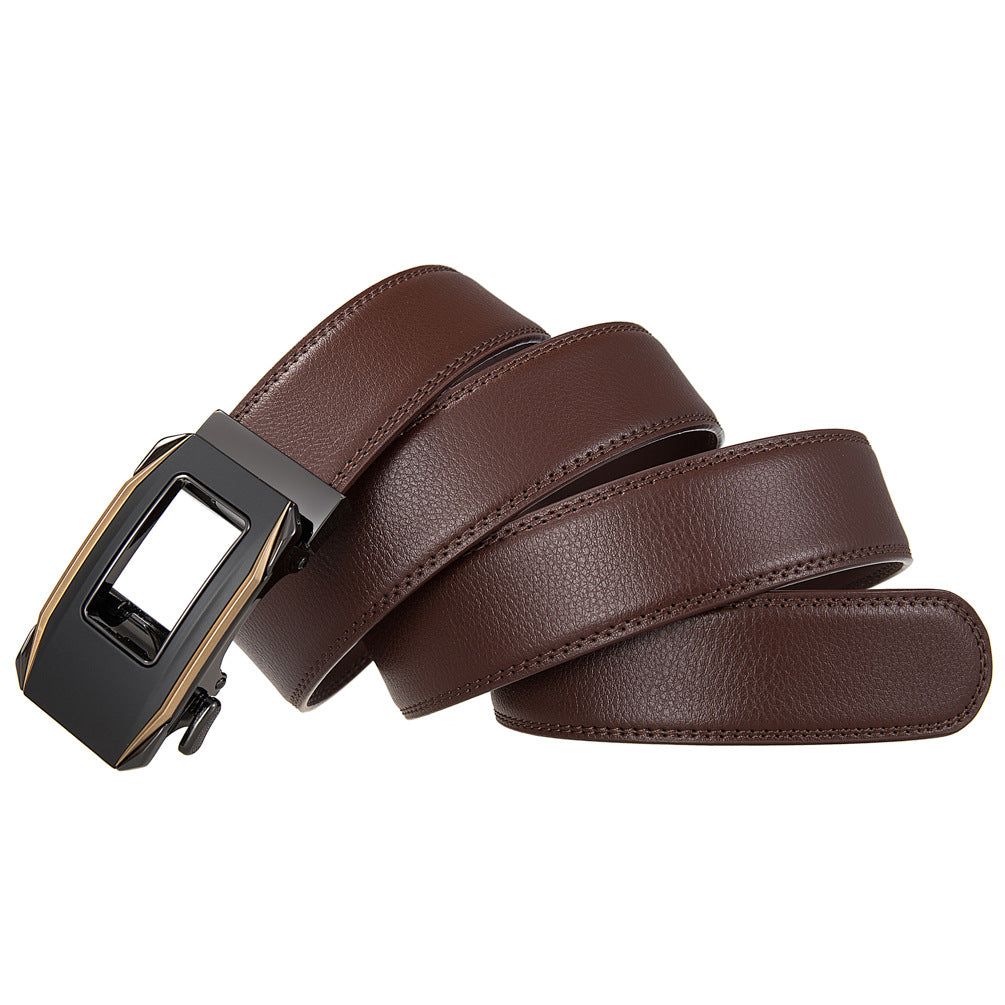 Ceinture Éloi Zen 20 pour homme en cuir marron avec boucle automatique rectangulaire ajourée noir et dorée