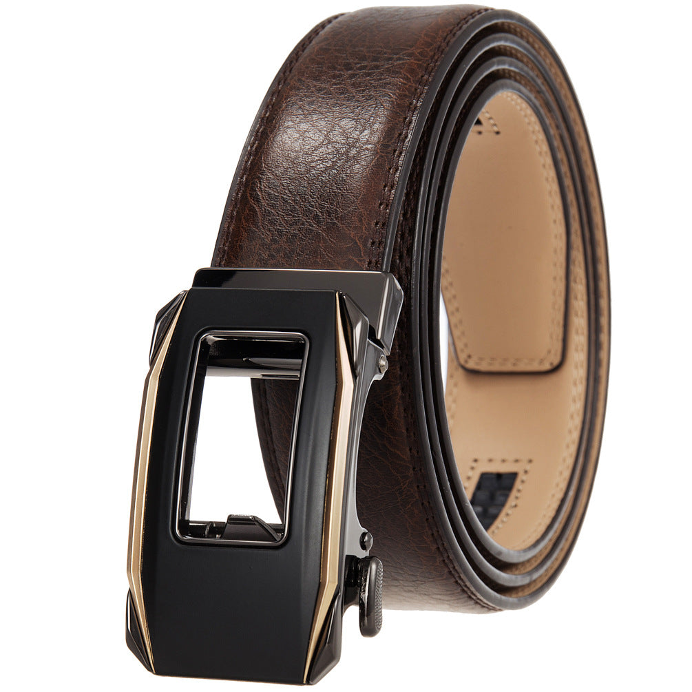 Ceinture homme Éloi Zen 60 en cuir marron avec boucle automatique noire et dorée ajourée