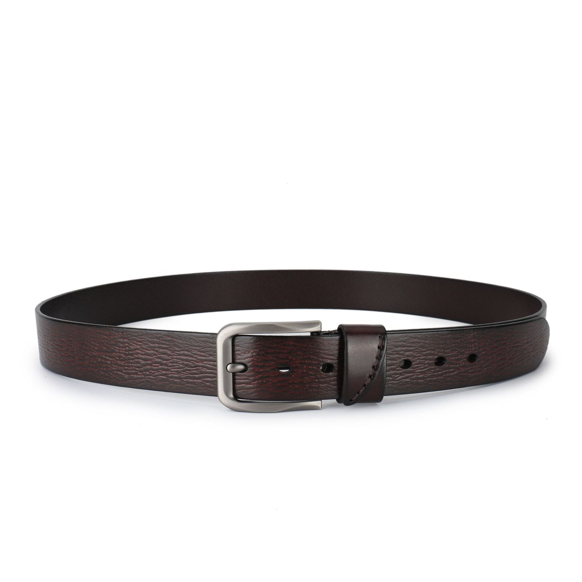 Ceinture homme Émile Bleu 1 en cuir de vachette marron avec boucle ardillon argentée et lanière texturée