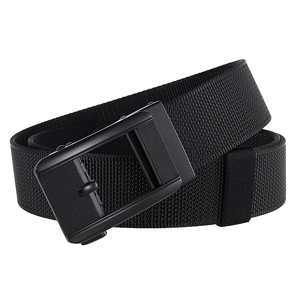 Ceinture Émile noire en tissu tressé avec boucle automatique rectangulaire en alliage. Largeur 3,8 cm.