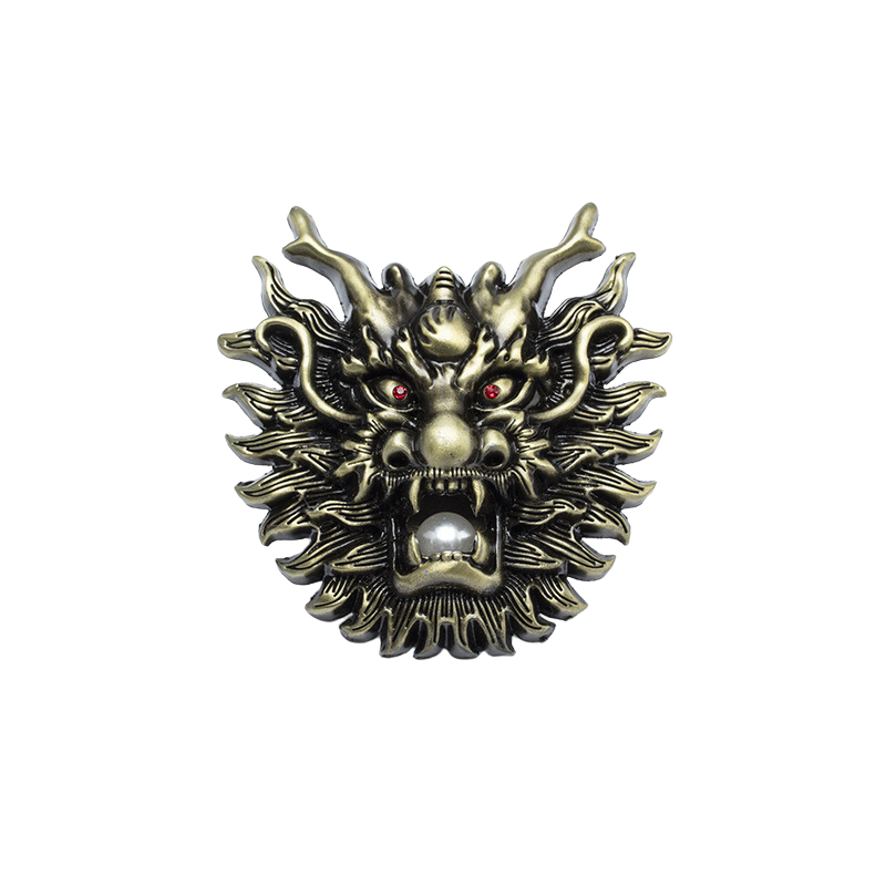 Boucle de ceinture masculine Épine Noire 1 en alliage finition dorée avec tête de dragon 3D et yeux rouges sur fond noir
