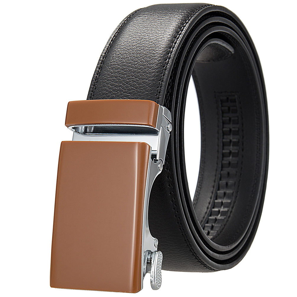 Ceinture Étoile 20 pour homme en cuir noir avec boucle automatique rectangulaire mate marron clair et détails chromés.