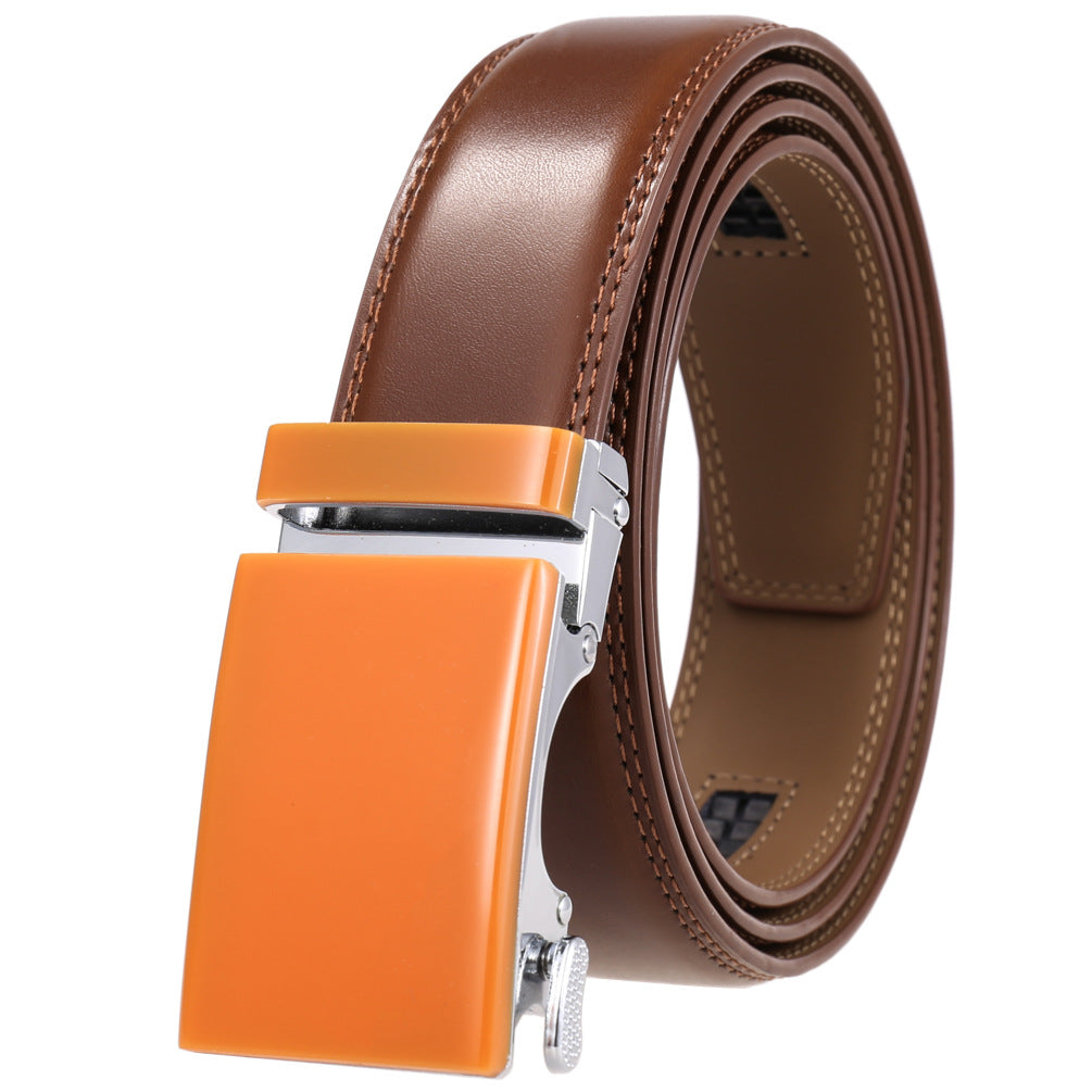 Ceinture homme Étoile 95 en cuir marron avec boucle rectangulaire automatique orange et argentée et argentée