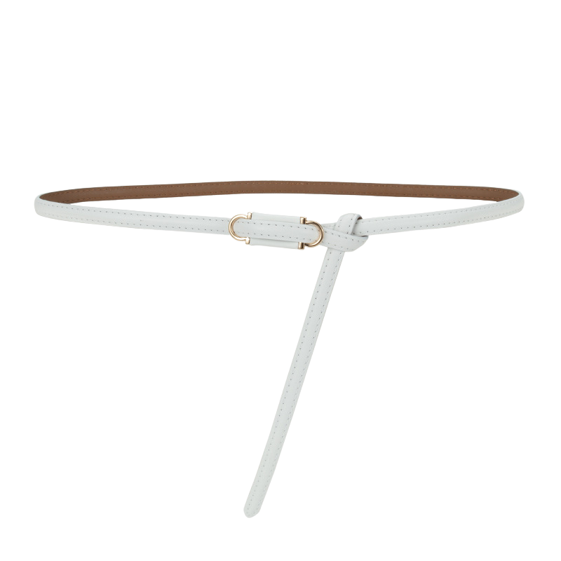 Ceinture femme Étoile en cuir blanc, fine et légère, avec une boucle dorée et un design à nouer.
