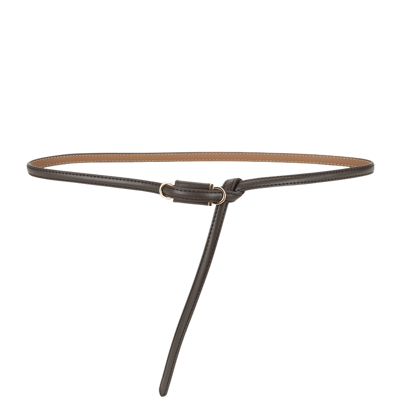 Ceinture Étoile en cuir refendu de vachette gris foncé, fine et légère, avec un design à nouer sans boucle et des détails dorés discrets.
