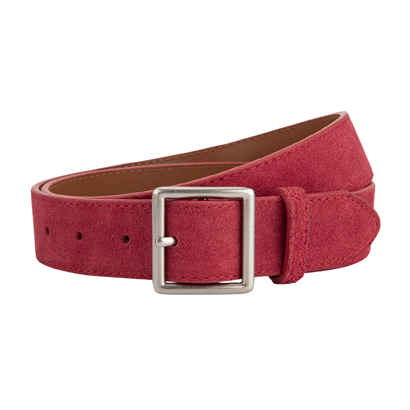 Ceinture Évangéline rouge en cuir effet daim avec boucle carrée argentée