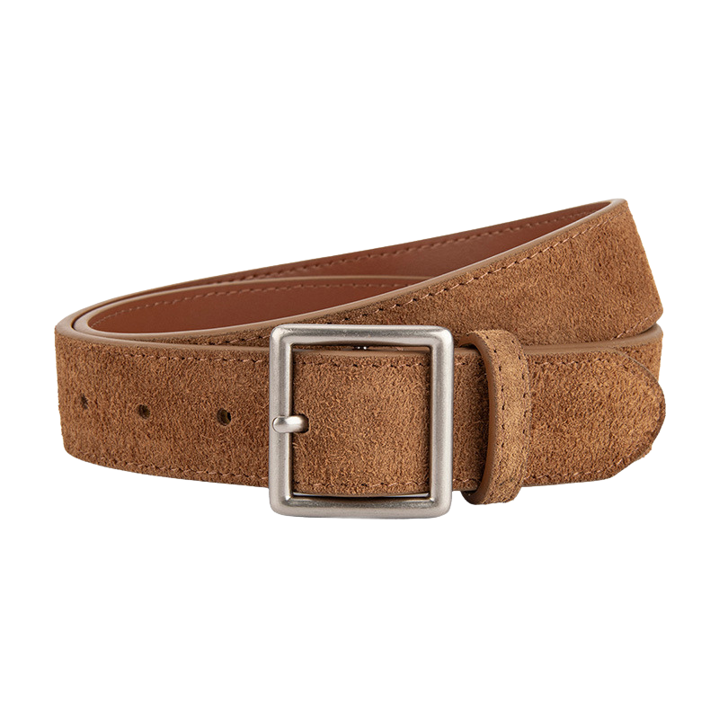 Ceinture Évangéline en cuir marron effet daim avec boucle carrée argentée