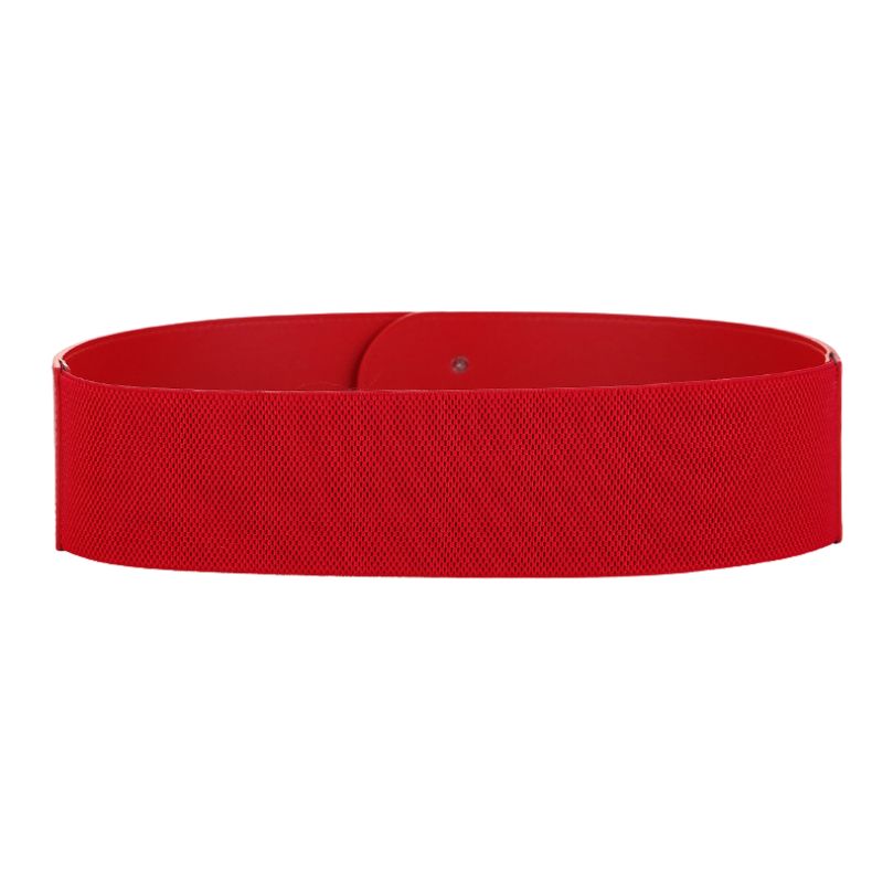 Ceinture élastique rouge Fanny pour femme, large avec fermeture à bouton pression visible.