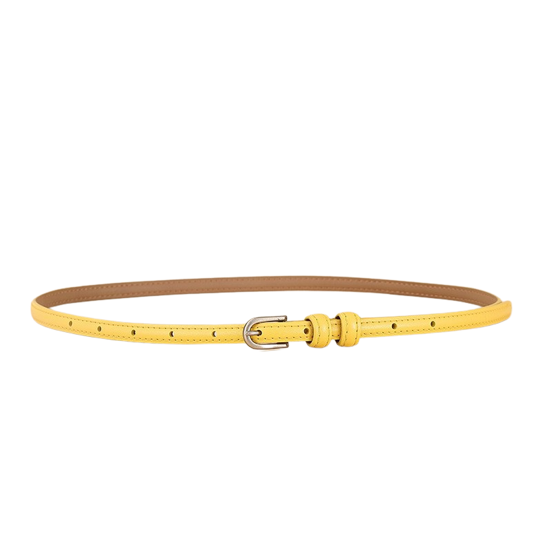 Ceinture fine jaune Faustina en cuir de vachette refendu avec boucle dorée arrondie.