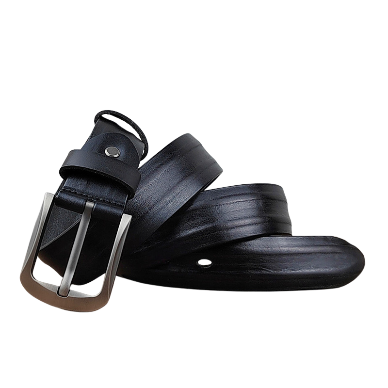 Ceinture homme Félix Tiss en cuir de vachette pleine fleur noir avec boucle ardillon argentée. #fullwidth