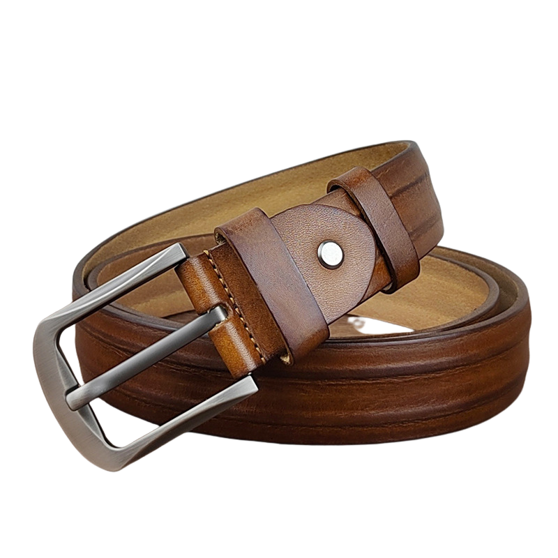 Ceinture homme Félix Tiss en cuir de vachette pleine fleur marron avec boucle ardillon argentée. #fullwidth