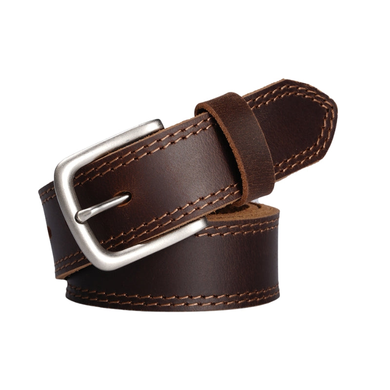 Ceinture Ferré Cuir 1 pour homme en cuir marron avec boucle ardillon argentée et coutures contrastantes