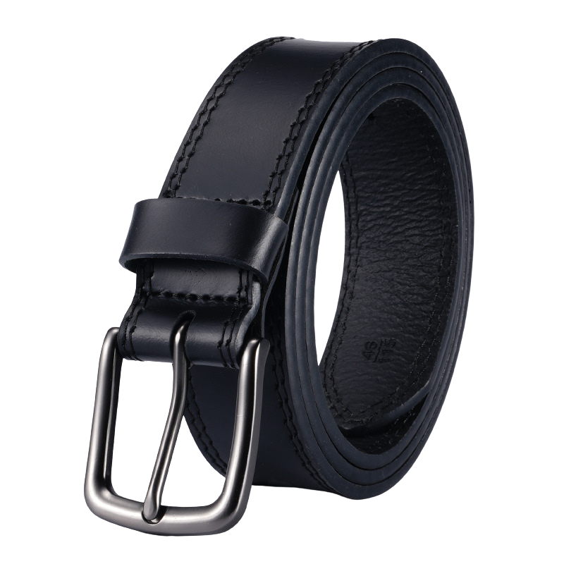 Ceinture Ferré Cuir 1 noire pour homme en cuir de vachette avec boucle ardillon argentée et finition vintage #fullwidth