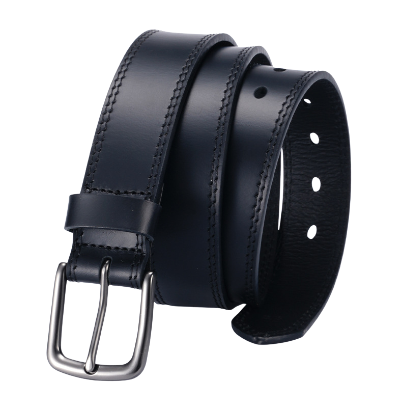Ceinture Ferré Cuir 1 noire pour homme en cuir de vachette pleine fleur avec boucle ardillon argentée et coutures contrastées.