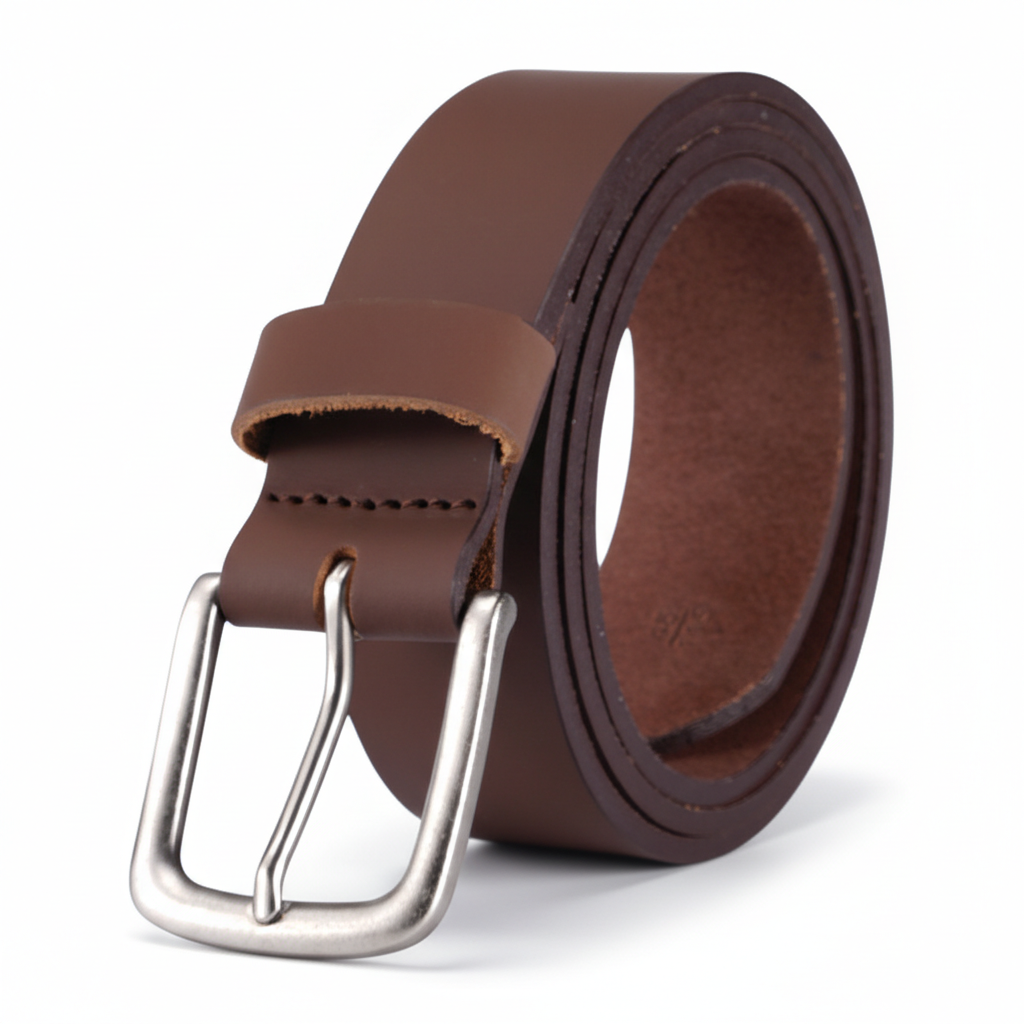 Ceinture Ferré Cuir 2 marron en cuir de vachette avec boucle ardillon argentée