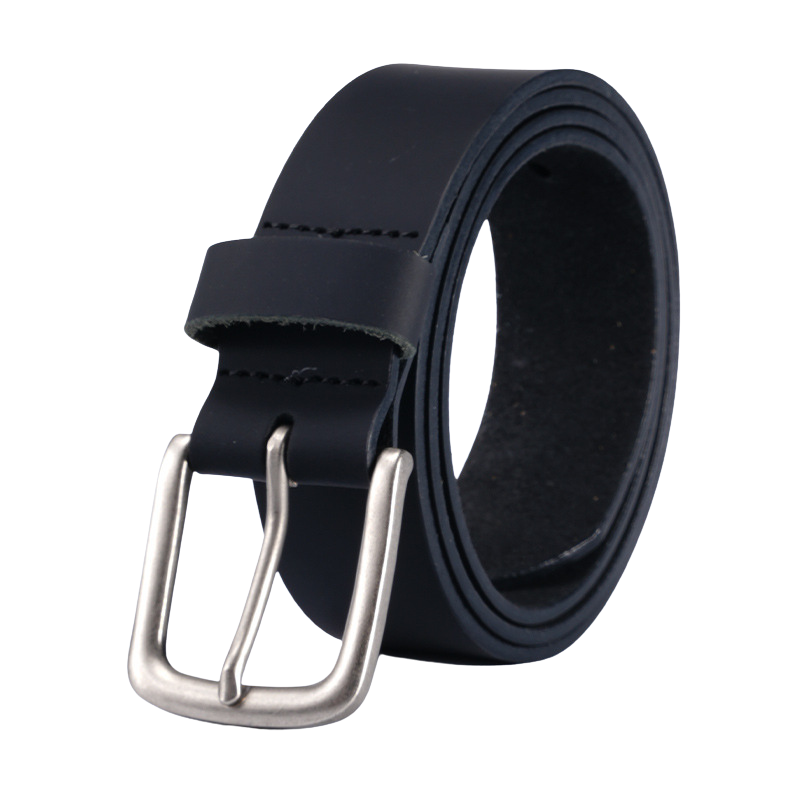 Ceinture Ferré Cuir 2 pour homme en cuir noir lisse avec boucle ardillon argentée arrondie.
