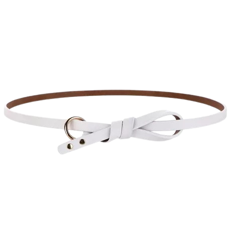 Ceinture fine blanche Flaminia en cuir avec anneau doré et fermeture nœud