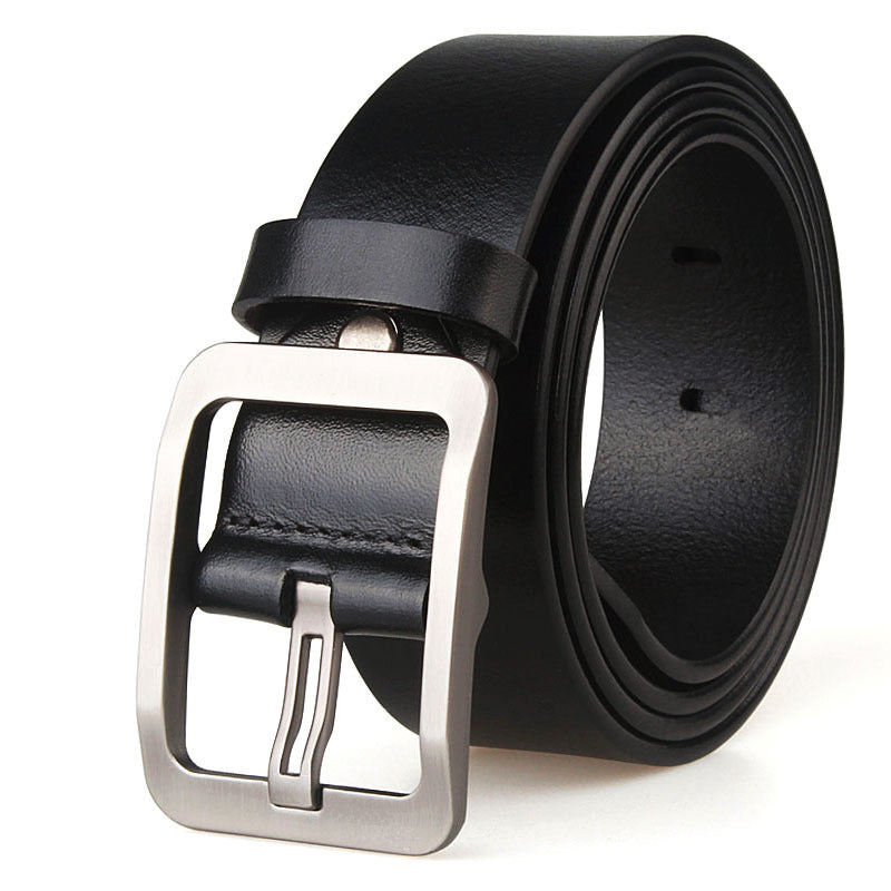 Ceinture Flaubert noire pour homme en cuir de vachette lisse avec boucle rectangulaire sobre et élégante.