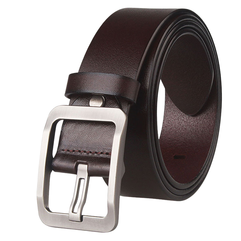 Ceinture Flaubert pour homme en cuir de vachette lisse couleur café avec boucle carrée argentée.