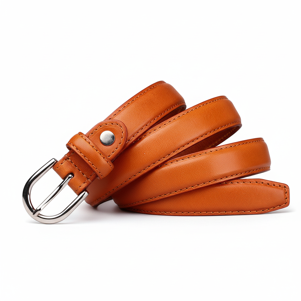 Ceinture femme Fleur de Lune en cuir camel avec boucle argentée