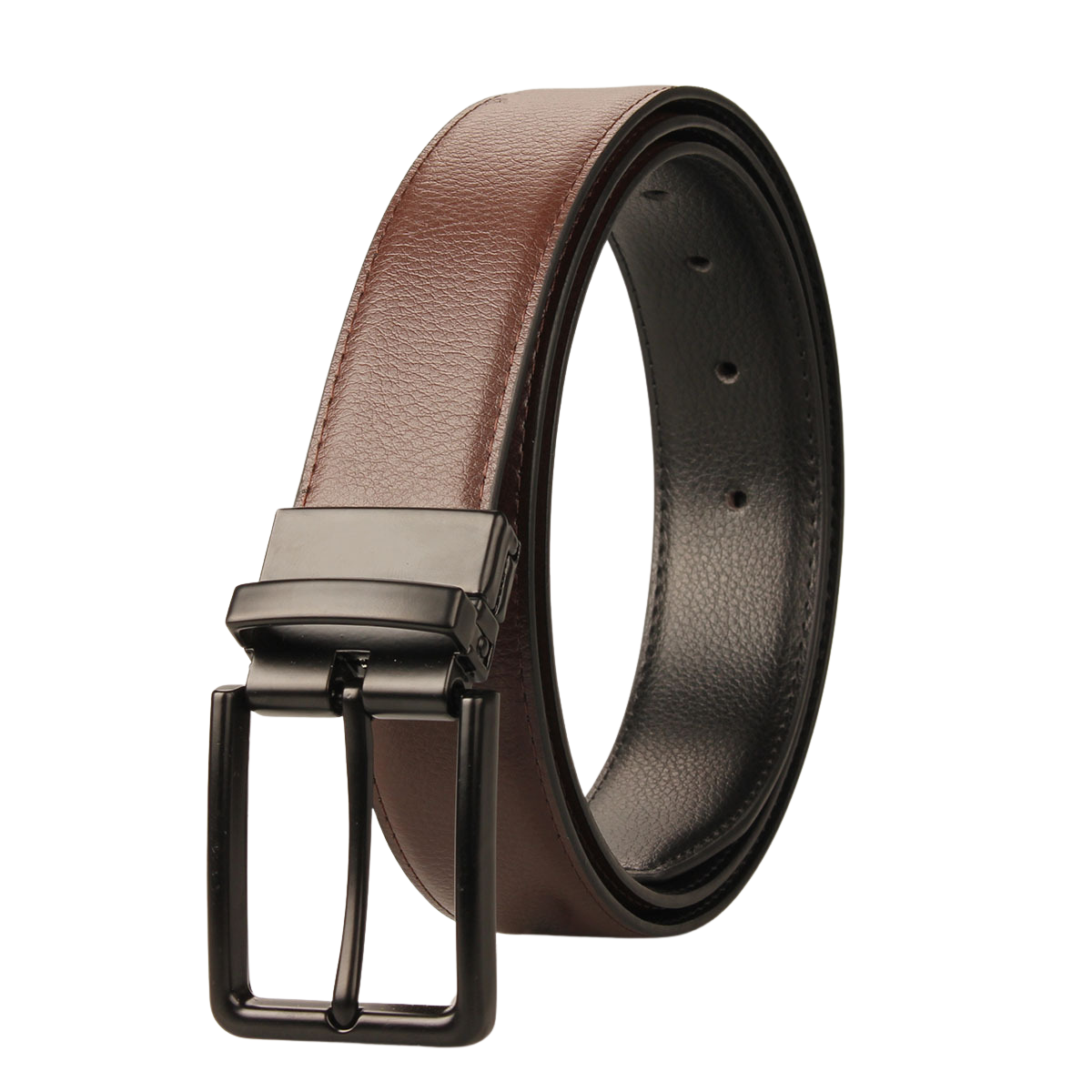 Ceinture homme Gabriel 2 en cuir marron et noir avec boucle ardillon rectangulaire noire rotative