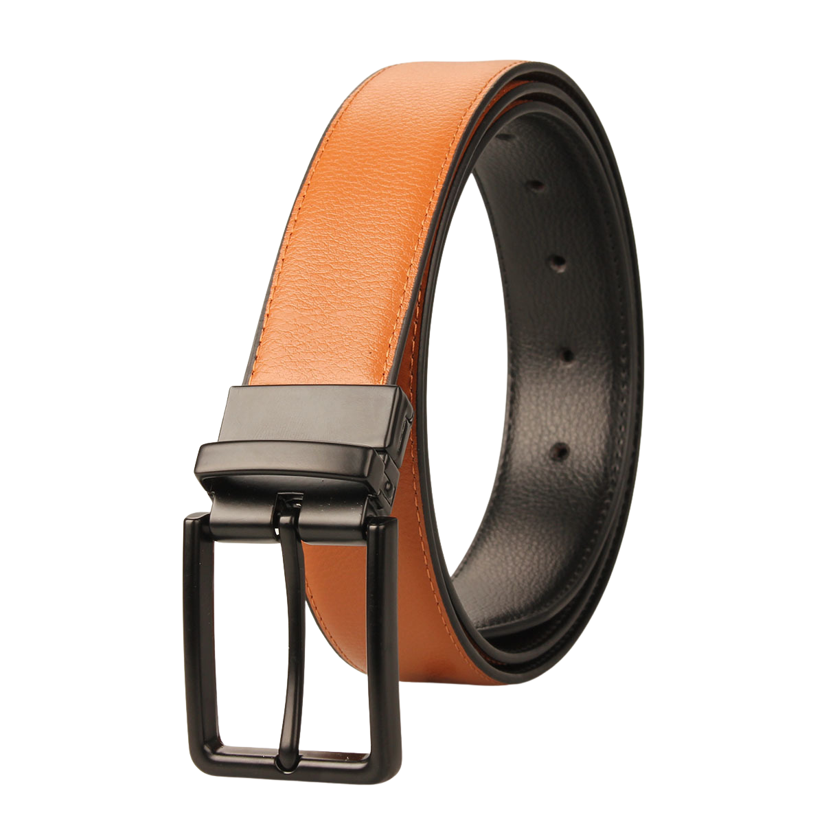 Ceinture homme Gabriel 2 en cuir refendu vachette marron avec boucle ardillon rectangulaire noire et système rotatif.