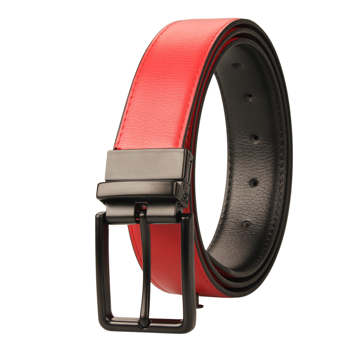 Ceinture homme Gabriel 2 réversible rouge et noir avec boucle ardillon rectangulaire en alliage noir.