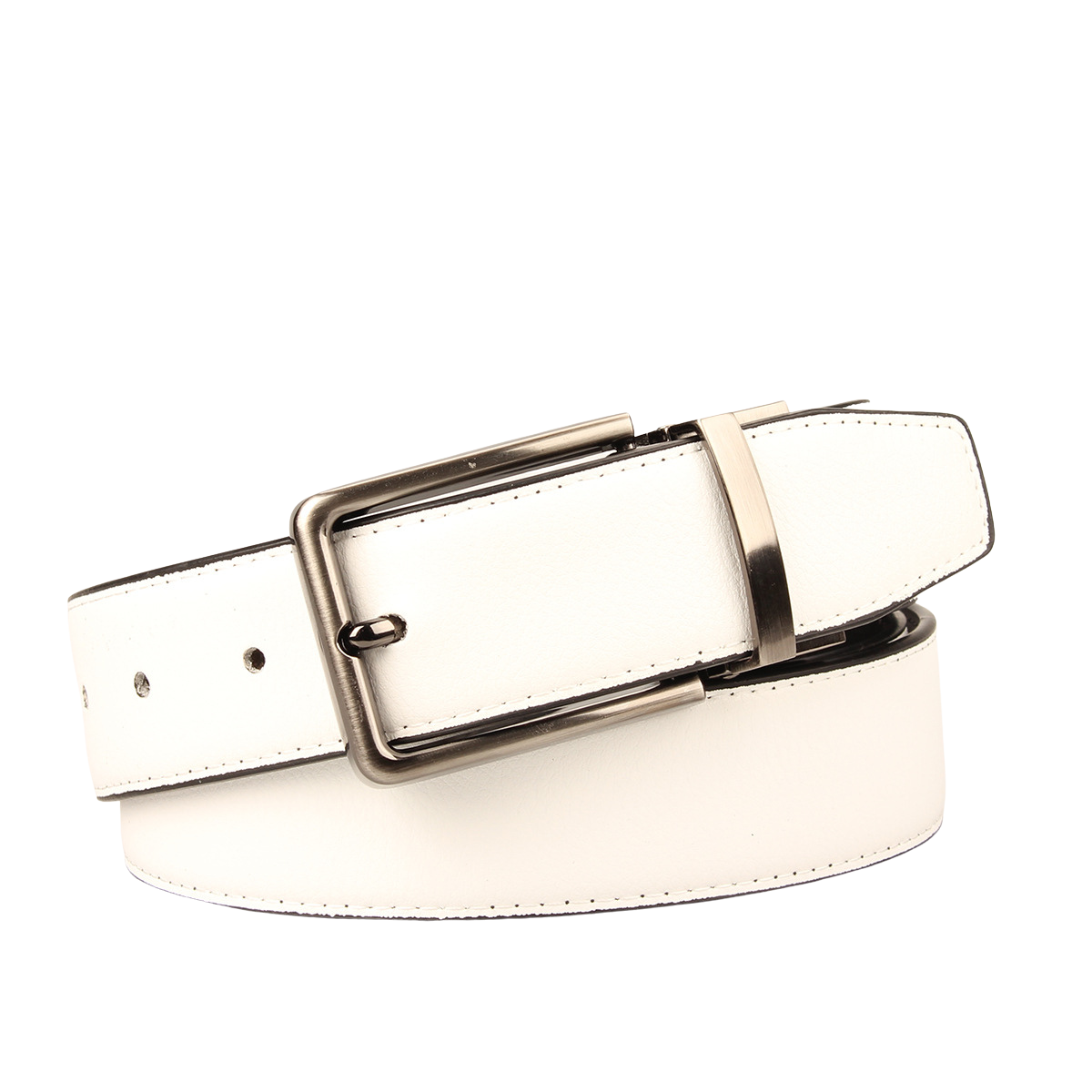 Ceinture homme Gabriel 3 en cuir refendu blanc avec boucle ardillon rectangulaire en alliage.