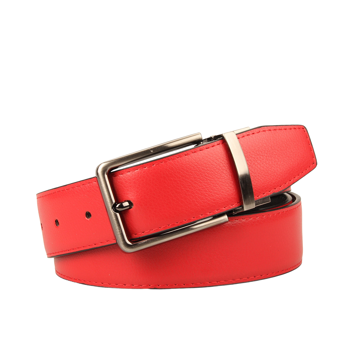 Ceinture homme Gabriel 3 en cuir rouge avec boucle ardillon rectangulaire argentée