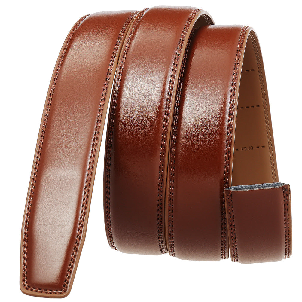 Ceinture homme Gaël en cuir de vachette lisse marron clair avec surpiqûres ton sur ton et boucle automatique discrète.