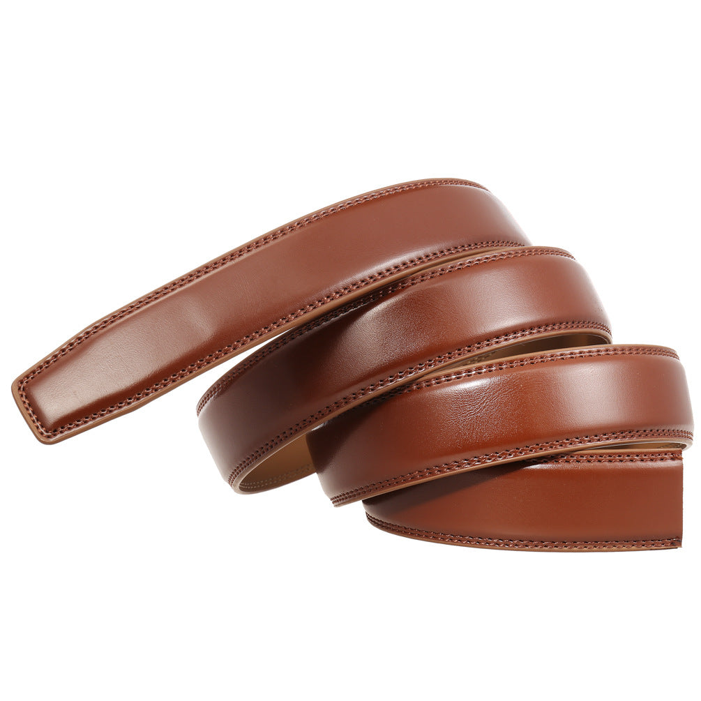 Ceinture homme Gaël en cuir de vachette lisse marron clair, avec surpiqûres ton sur ton et boucle automatique vendue séparément #fullwidth