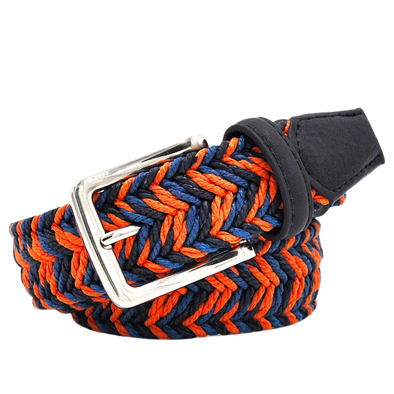 Ceinture GaëlChic tressée orange, bleu marine et noire avec boucle argentée