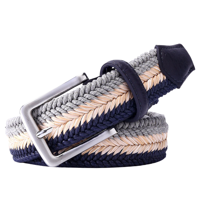 Ceinture tressée GaëlChic grise et marine avec boucle argentée