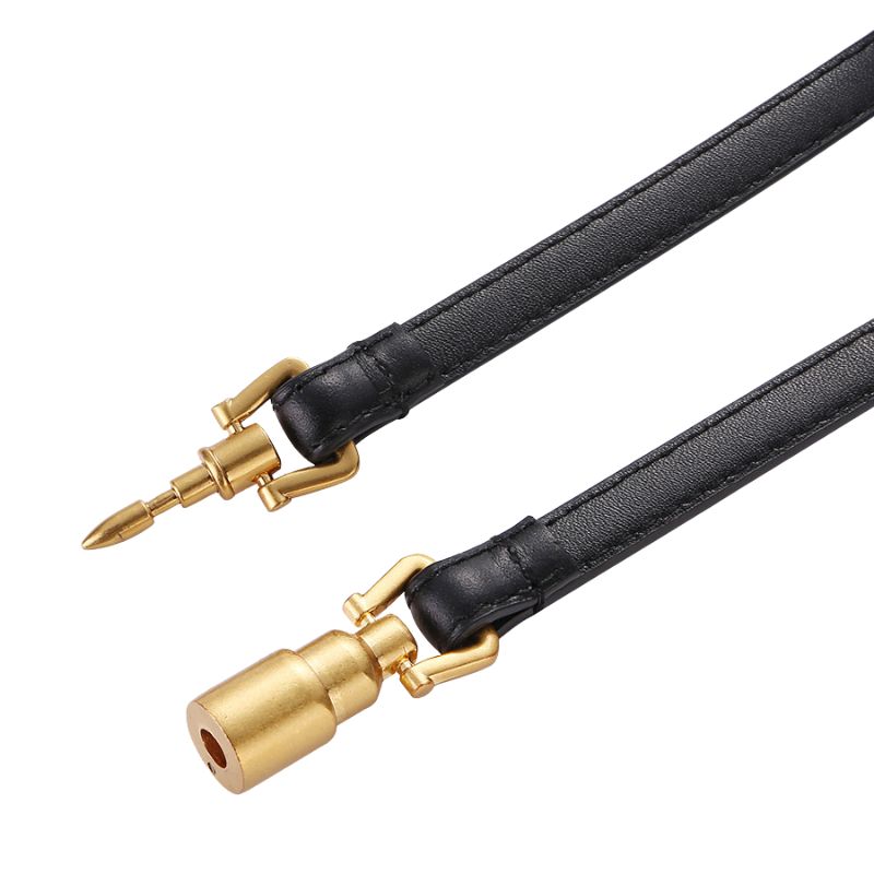 Ceinture Gisèle noire en cuir lisse avec boucle cylindrique dorée originale