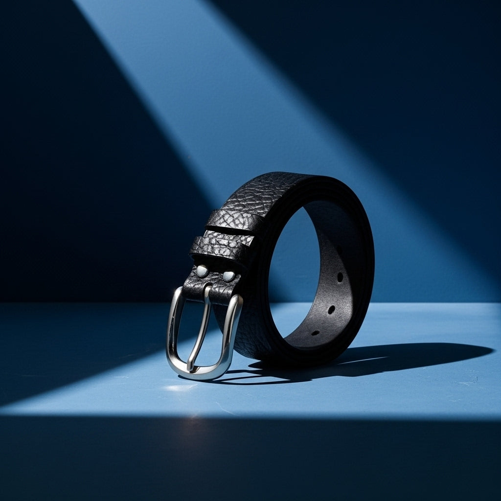 Ceinture pour homme Granox en cuir noir grainé avec boucle ardillon argentée #fullwidth