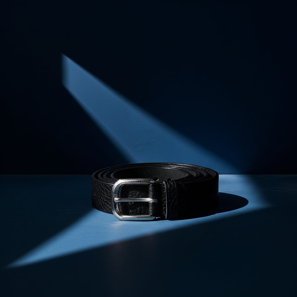 Ceinture homme Granox en cuir noir grainé avec boucle ardillon ovale en acier inoxydable argenté #fullwidth