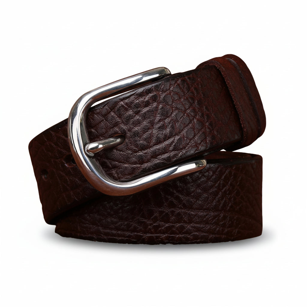 Ceinture homme Granox en cuir pleine fleur bordeaux avec boucle ardillon ovale argentée